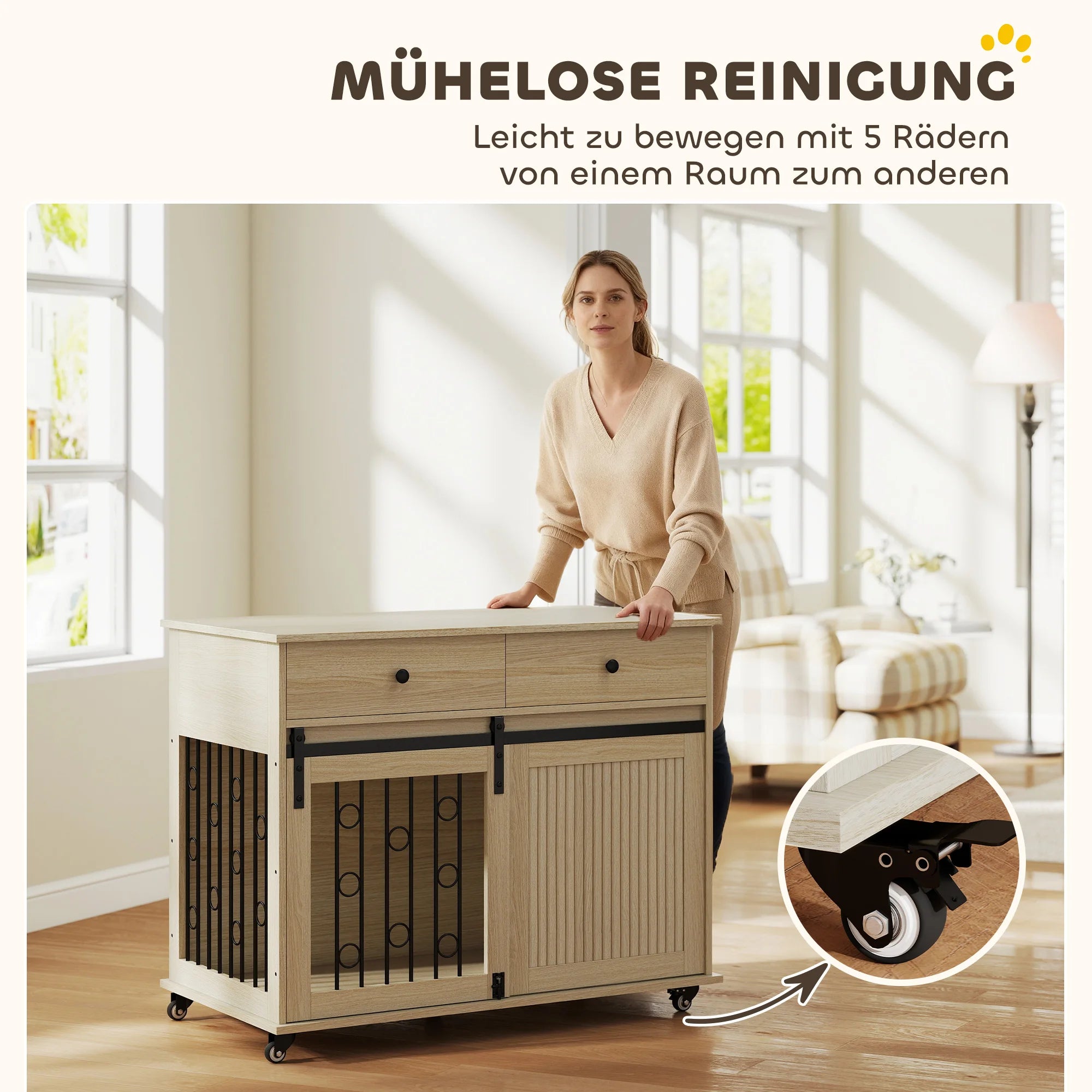 PawHut – Klatka kennelowa z szufladami i kółkami